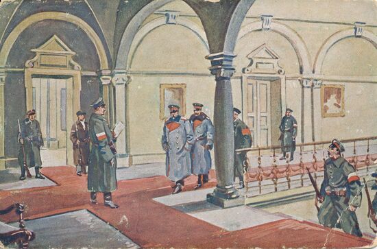 Verhaftung des kommandierenden Generals des V. deutschen Armeekorps, von Bock und Pollach, und seines Stabschefs, am Montag, den 6. Januar 1919 im Gebäude des Korpskommandos in Posen.