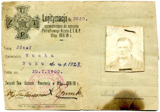 Legitimation der Auszeichnung des Verbandes des Vereins der Teilnehmer des Großpolnischen Aufstandes 1918/19